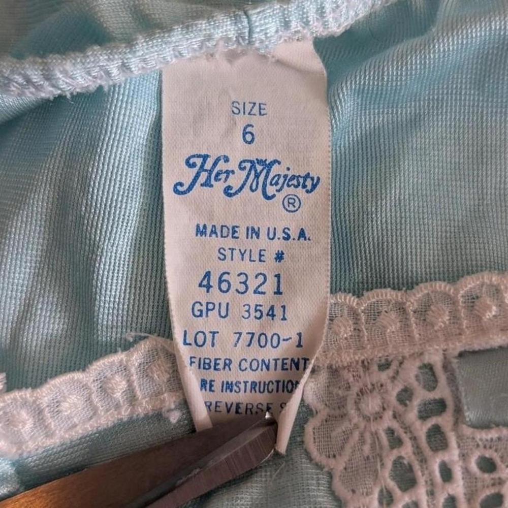 Vintage Her Majesty Blue Lace Trim Coquette Nightgown Ruffle Hem USA 6 - Picture 7 of 8